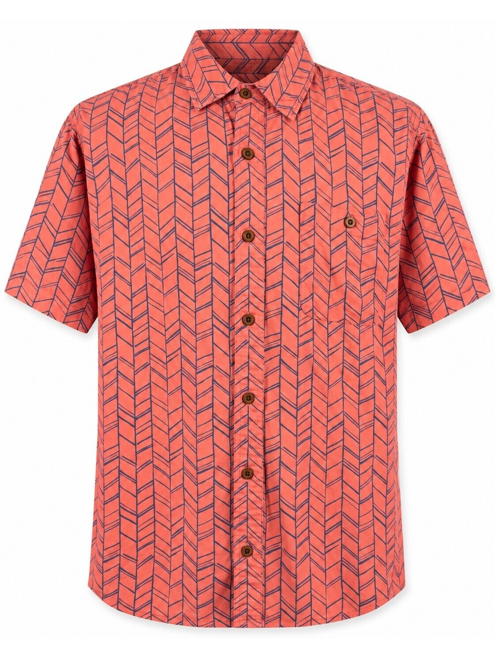 Orvis Hemp Blend Shirt Men’s L Oversized Coral Geometric Short Sleeve Button Up
